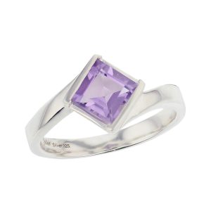 sterling silver purple square cut faceted amethyst gemstone dress ring, designer jewellery, quartz gem, jewelry, handmade by Faller, Londonderry, Northern Ireland, Irish hand crafted, darcy, D’arcy