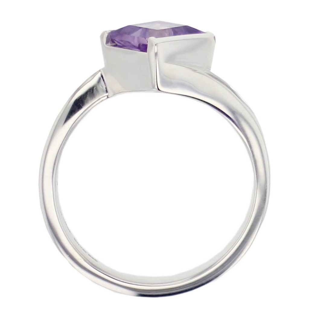 D’arcy sterling silver square cut faceted amethyst gemstone ring, side view