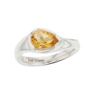 D’arcy sterling silver pear cut faceted citrine gemstone ring, top view