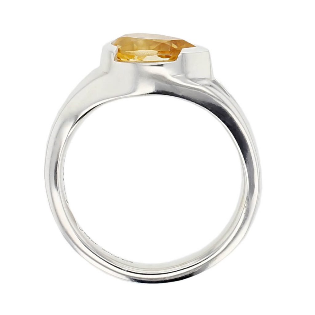 D’arcy sterling silver pear cut faceted citrine gemstone ring, side view