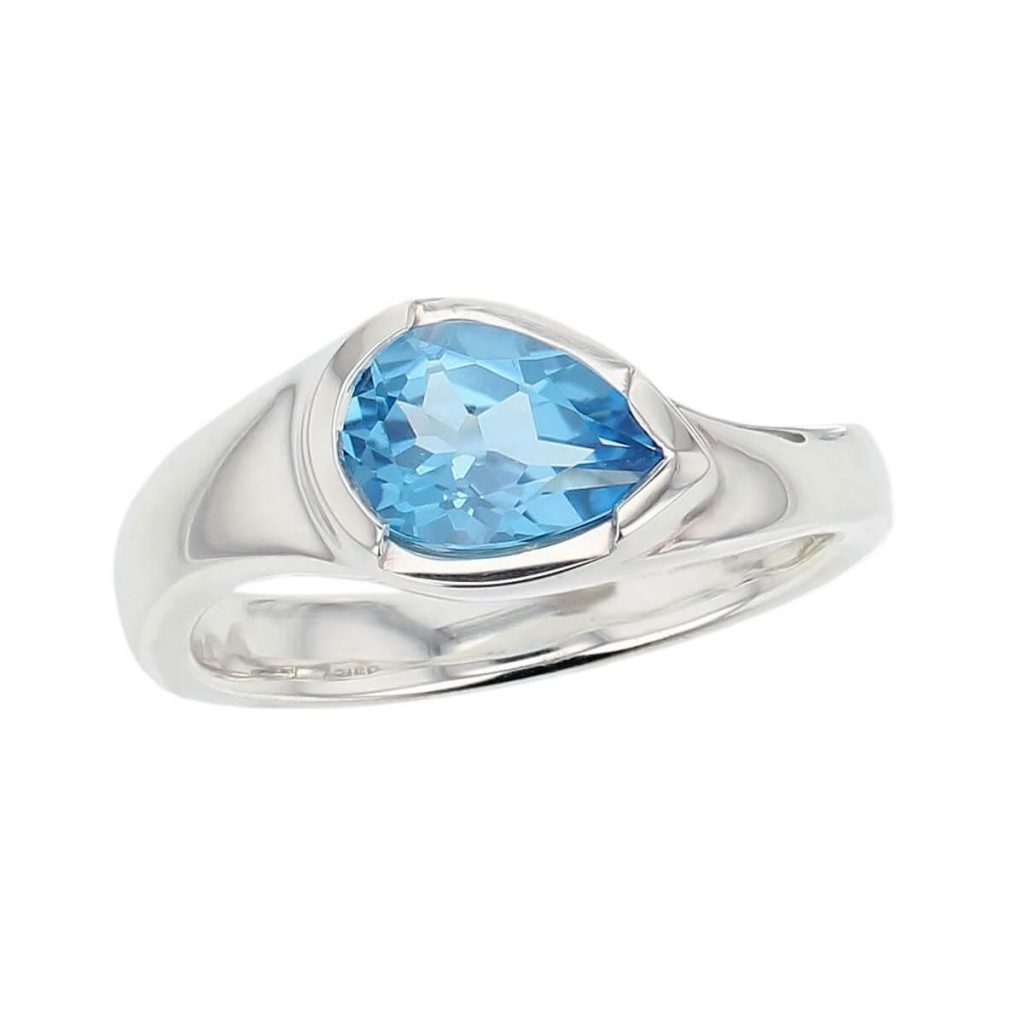 D’arcy sterling silver pear cut faceted blue topaz gemstone ring, top view