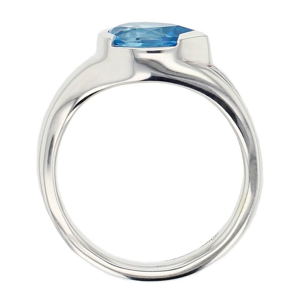 D’arcy sterling silver pear cut faceted blue topaz gemstone ring, side view