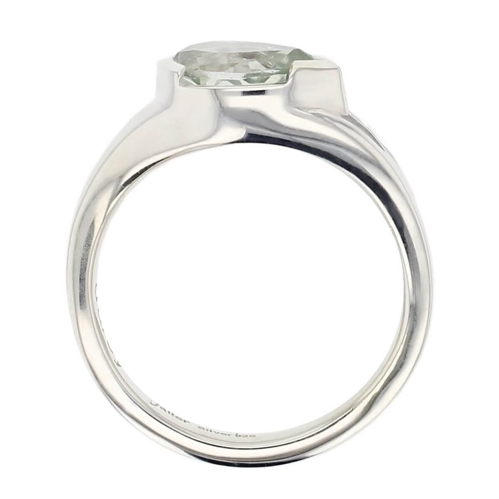 D’arcy sterling silver pear cut faceted green quartz gemstone ring, side view