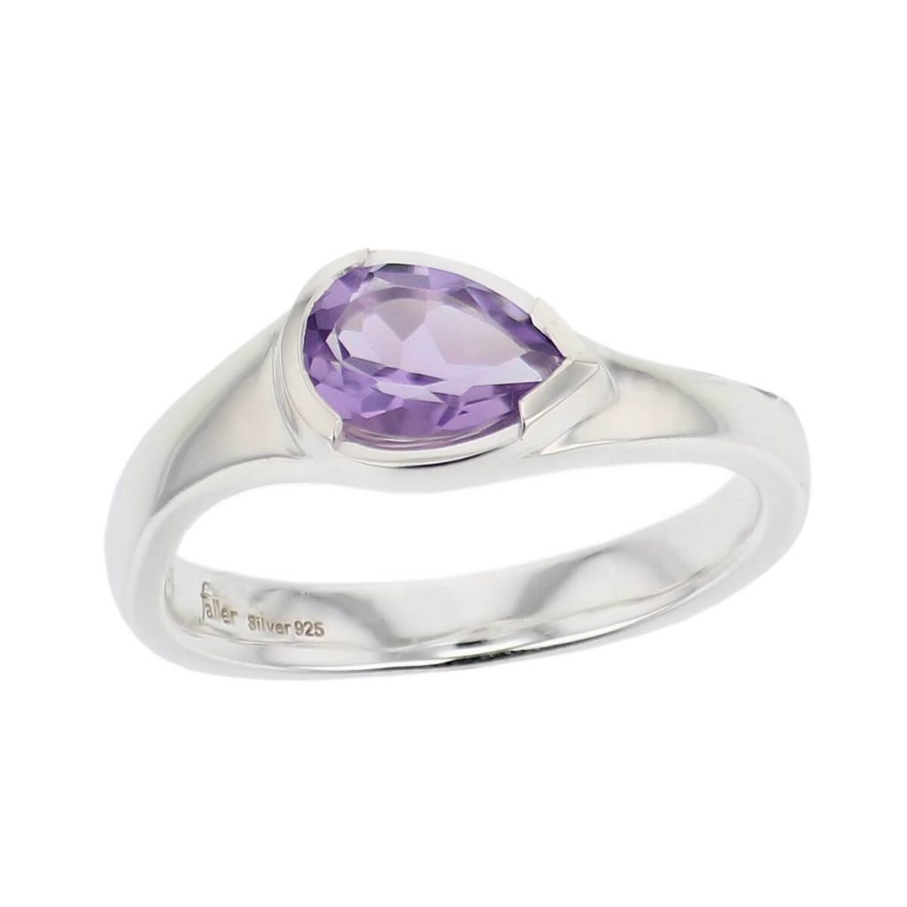 D’arcy sterling silver pear cut faceted amethyst gemstone ring, top view
