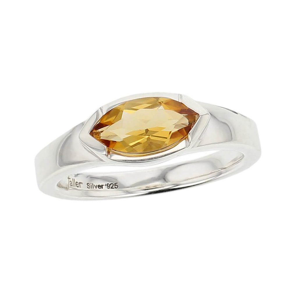 D’arcy sterling silver marquise cut faceted citrine gemstone ring, top view