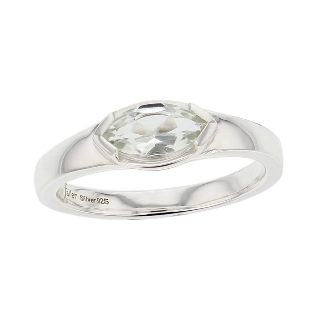 D’arcy sterling silver marquise cut faceted green quartz gemstone ring, top view