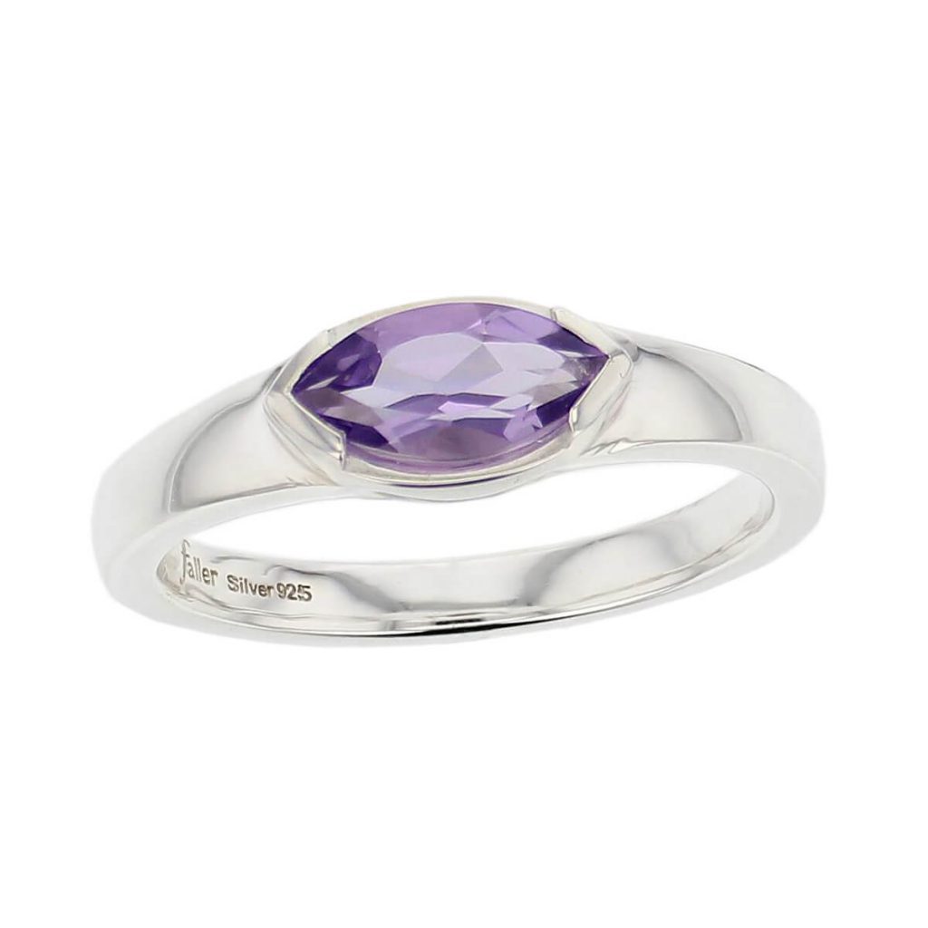 D’arcy sterling silver marquise cut faceted amethyst gemstone ring, top view