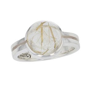 D’arcy round cabochon cut golden rutile quartz gemstone sterling silver ring, top view
