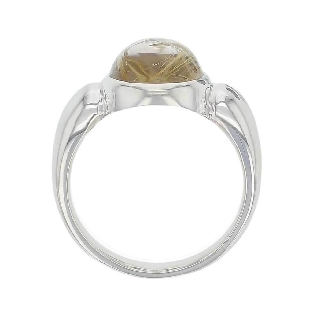 D’arcy oval golden rutile quartz gemstone sterling silver ring, side view