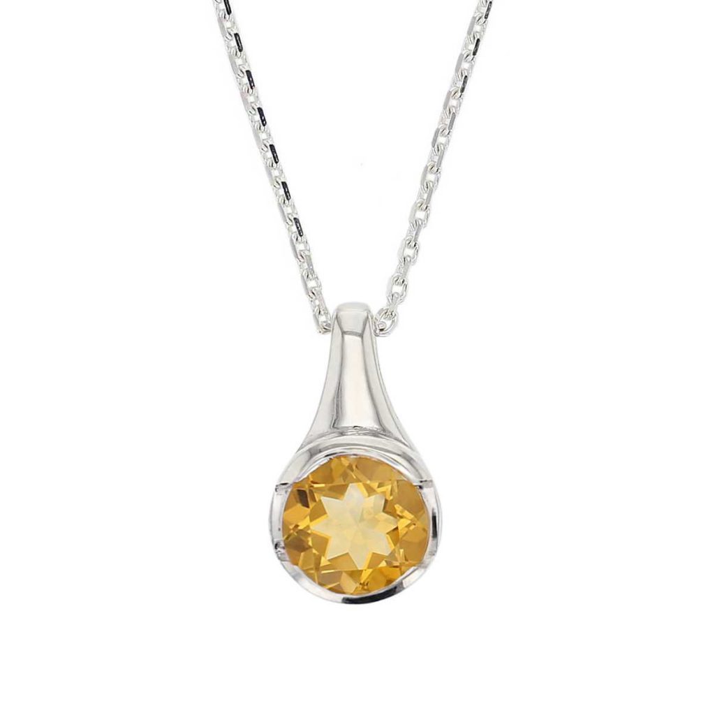 D’arcy sterling silver round cut faceted citrine gemstone pendant and chain