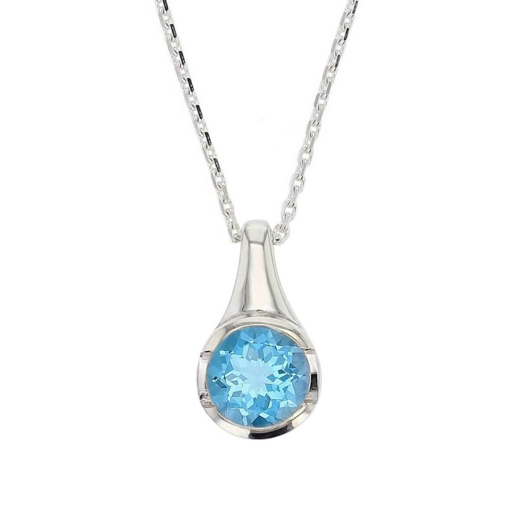 D’arcy sterling silver round cut faceted blue topaz gemstone pendant and chain