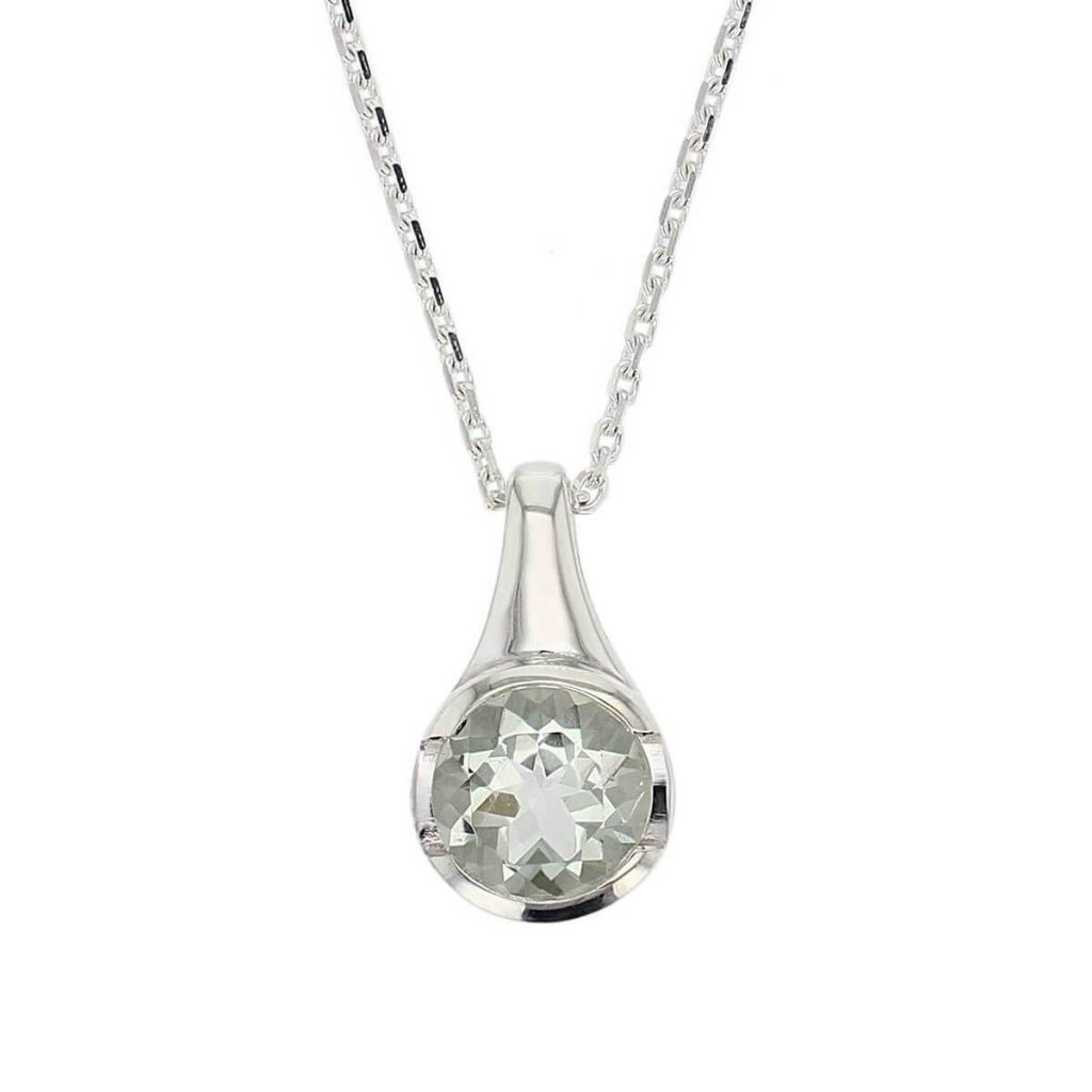 D’arcy sterling silver round cut faceted green quartz gemstone pendant and chain