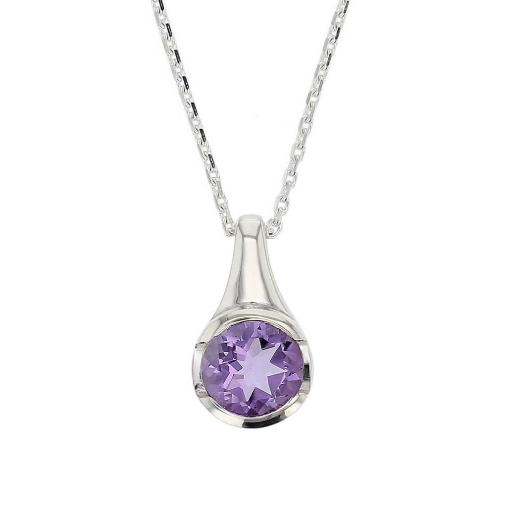 D’arcy sterling silver round cut faceted amethyst gemstone pendant and chain