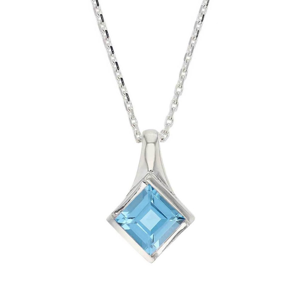 D’arcy sterling silver princess cut faceted blue topaz gemstone pendant and chain