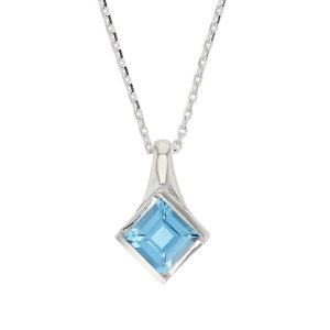 sterling silver princess cut faceted topaz gemstone pendant, designer jewellery, square blue quartz gem, jewelry, handmade by Faller, Londonderry, Northern Ireland, Irish hand crafted, darcy, D’arcy