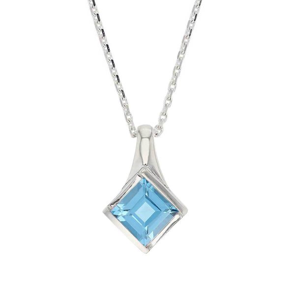 sterling silver princess cut faceted topaz gemstone pendant, designer jewellery, square blue quartz gem, jewelry, handmade by Faller, Londonderry, Northern Ireland, Irish hand crafted, darcy, D’arcy