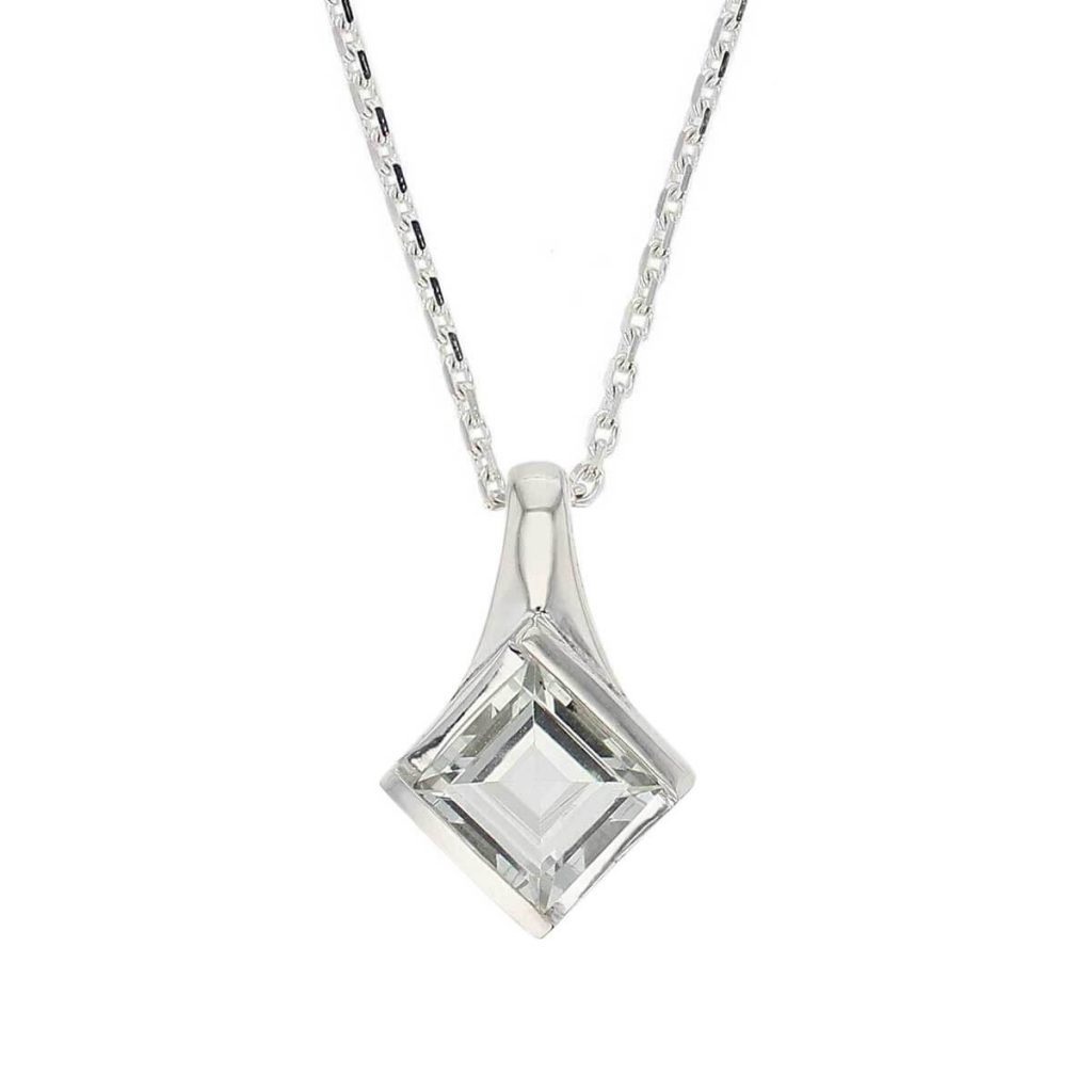 D’arcy sterling silver princess cut faceted green quartz gemstone pendant and chain