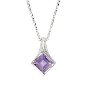 D’arcy sterling silver princess cut faceted amethyst gemstone pendant and chain