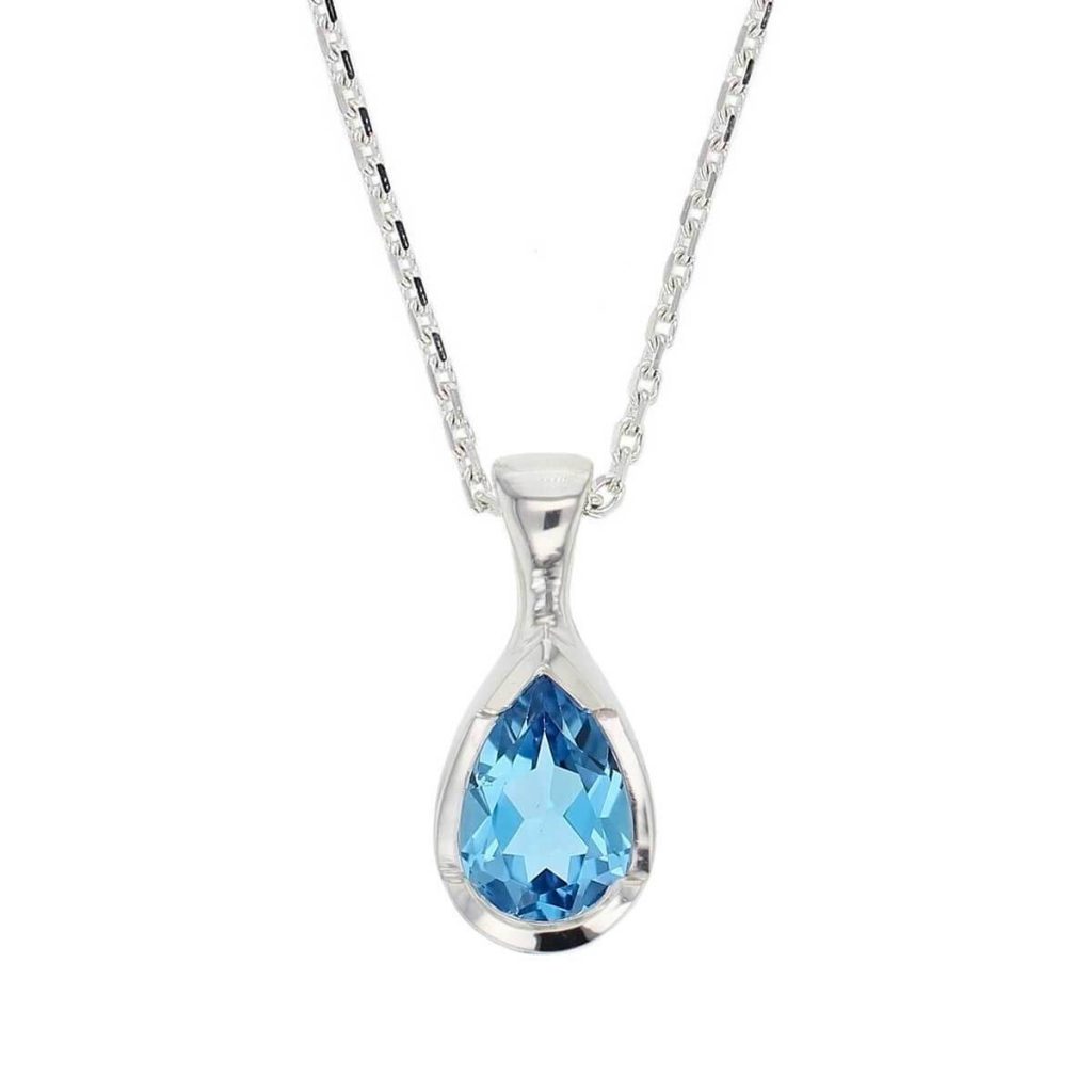 D’arcy sterling silver pear cut faceted blue topaz gemstone pendant and chain
