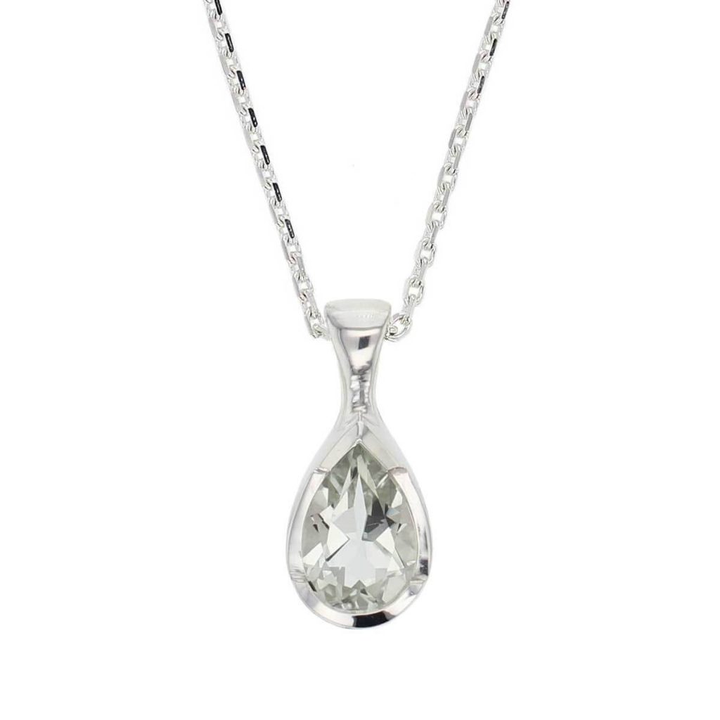 D’arcy sterling silver pear cut faceted green quartz gemstone pendant and chain