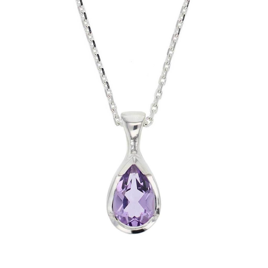D’arcy sterling silver pear cut faceted amethyst gemstone pendant and chain