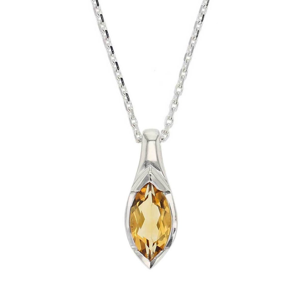 D’arcy sterling silver marquise cut faceted citrine gemstone pendant and chain