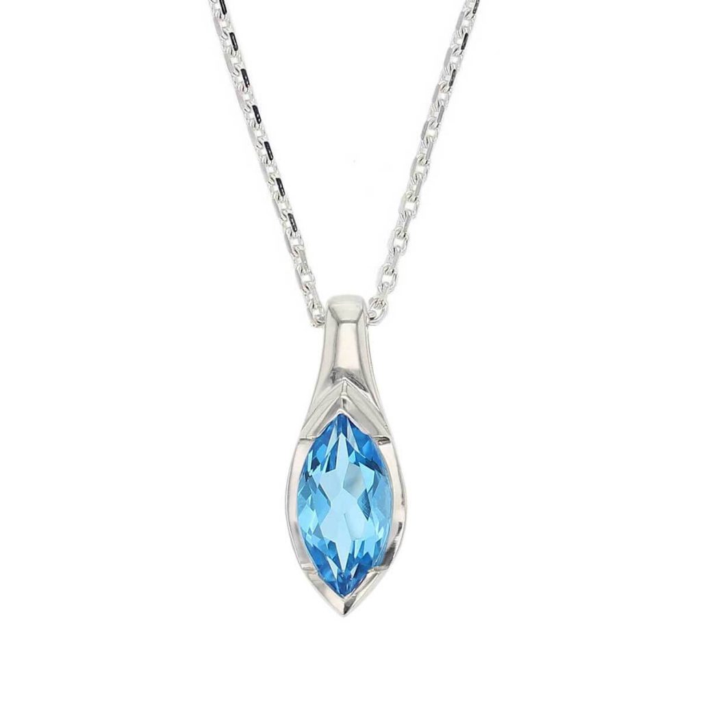 D’arcy sterling silver marquise cut faceted blue topaz gemstone pendant and chain