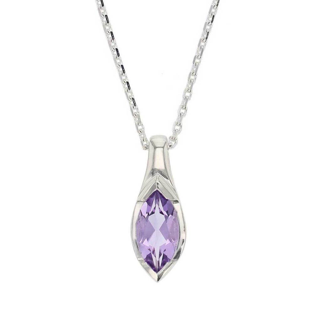 D’arcy sterling silver marquise cut faceted amethyst gemstone pendant and chain