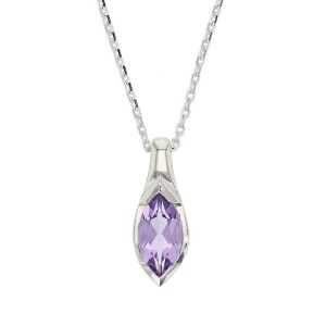 sterling silver marquise cut faceted amethyst gemstone pendant, designer jewellery, purple quartz gem, jewelry, handmade by Faller, Londonderry, Northern Ireland, Irish hand crafted, darcy, D’arcy, navette