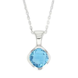 sterling silver cushion cut faceted topaz gemstone pendant, designer jewellery, blue quartz gem, jewelry, handmade by Faller, Londonderry, Northern Ireland, Irish hand crafted, darcy, D’arcy, checquerboard