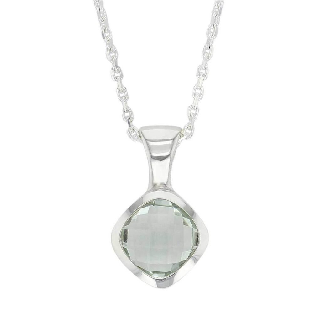D’arcy sterling silver cushion cut faceted green quartz gemstone pendant and chain
