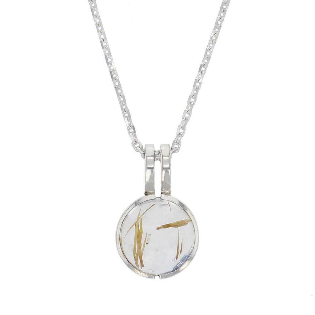 D’arcy sterling silver round cabochon cut golden rutile quartz gemstone pendant and chain