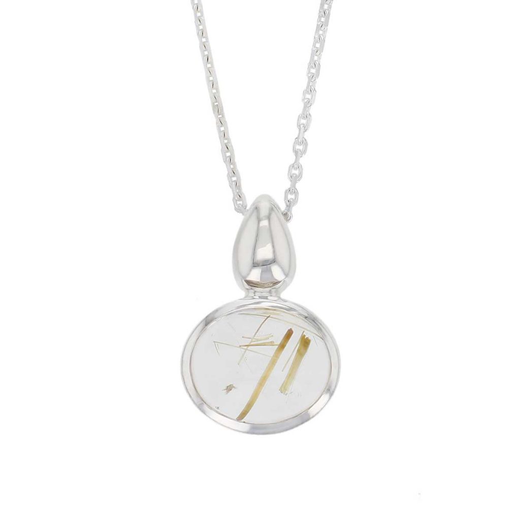 D’arcy oval cabochon cut golden rutile quartz gemstone sterling silver pendant and chain