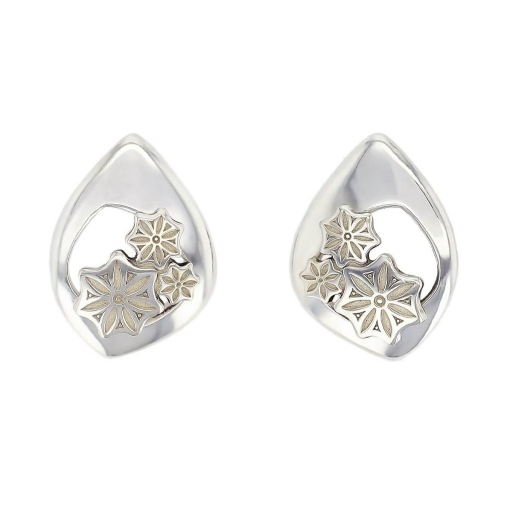 Marigold Floral silver stud earrings