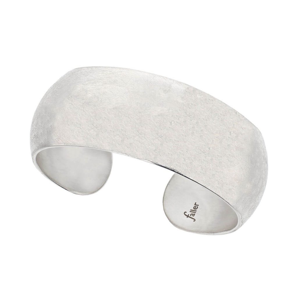 solid sterling silver plain hammered ladies cuff bangle, designer, handmade by Faller, hand crafted, precious jewellery, jewelry, hand crafted wrist wear, wrist-wear, custom made, personalised engraving