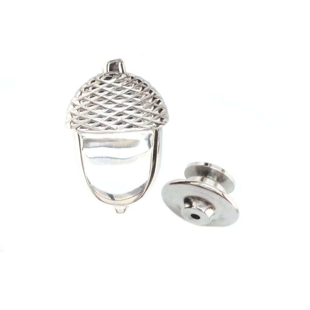 sterling silver acorn lapel pin with stainless steel back