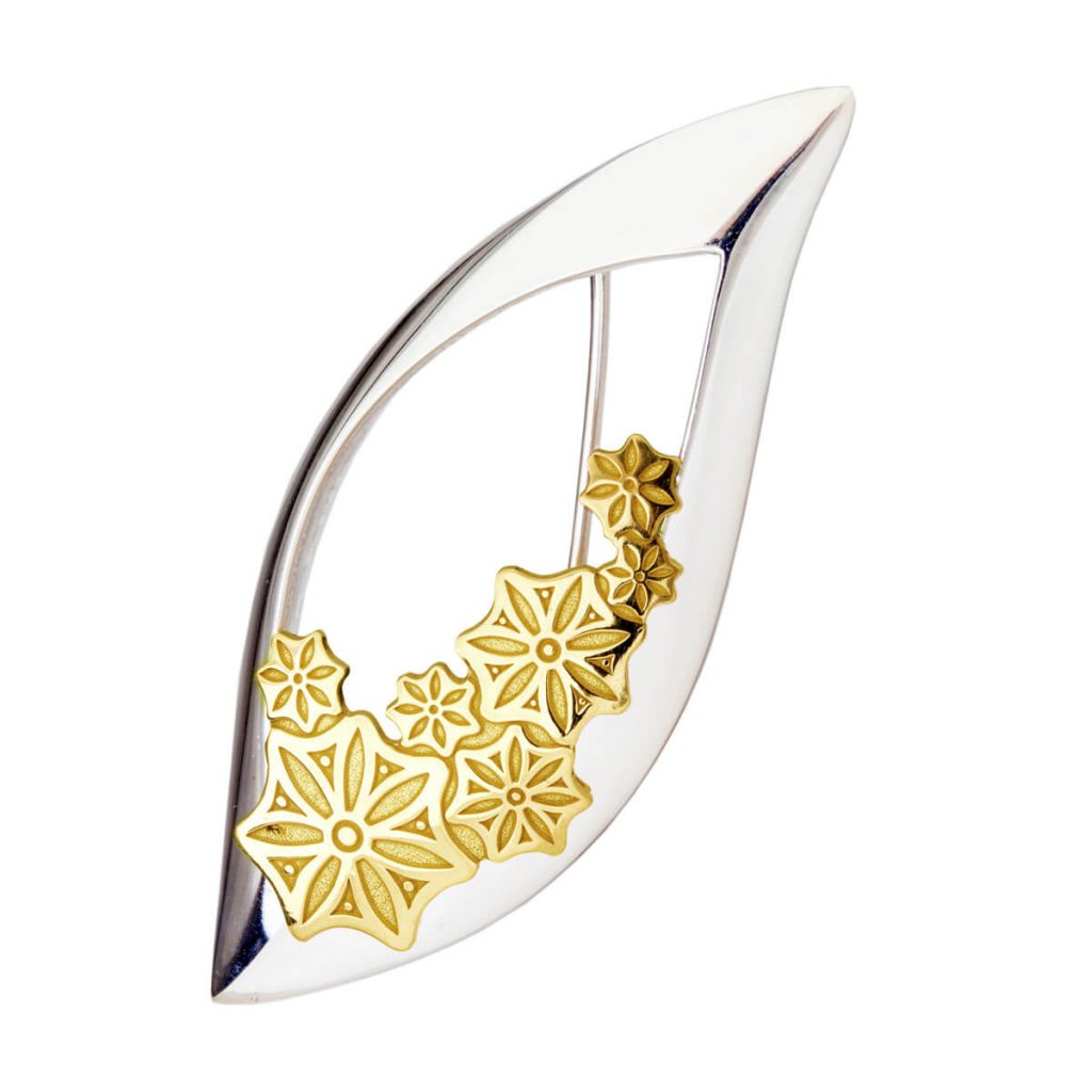 Marigold Floral silver and 18ct yellow gold brooch