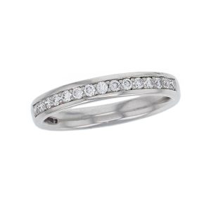 2.5mm wide platinum ladies round brilliant cut diamond eternity ring, personalised engraving, court profile, comfort fit, precious jewellery by Faller of Derry/ Londonderry, jewelry, grain set