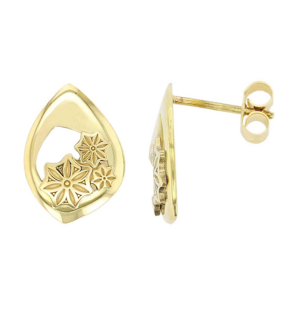 Marigold Floral 18ct yellow gold stud earrings with side view