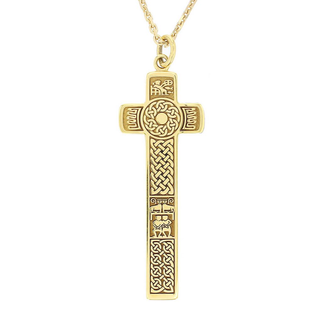 large 18ct yellow gold Bodan cross, Clonca pendant with chain