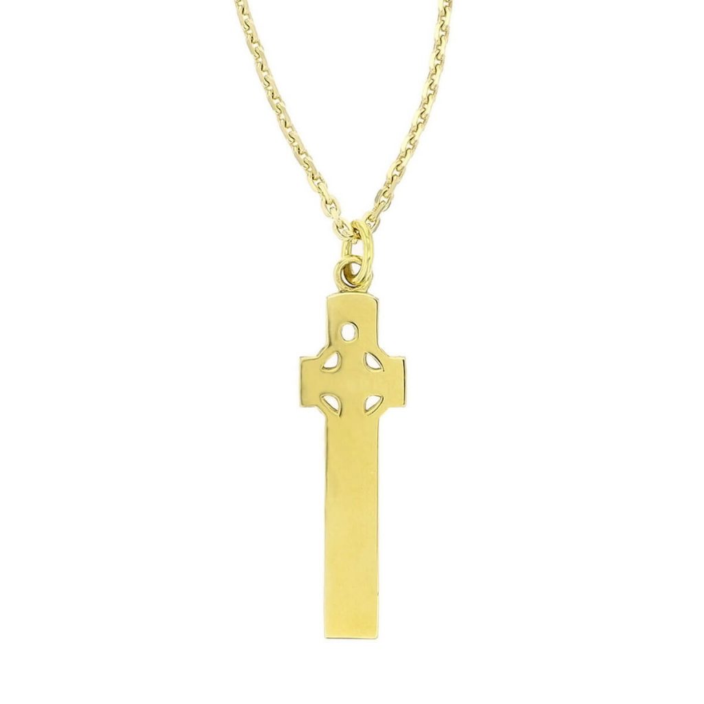 small 18ct yellow gold Cooley cross, Moville pendant with chain