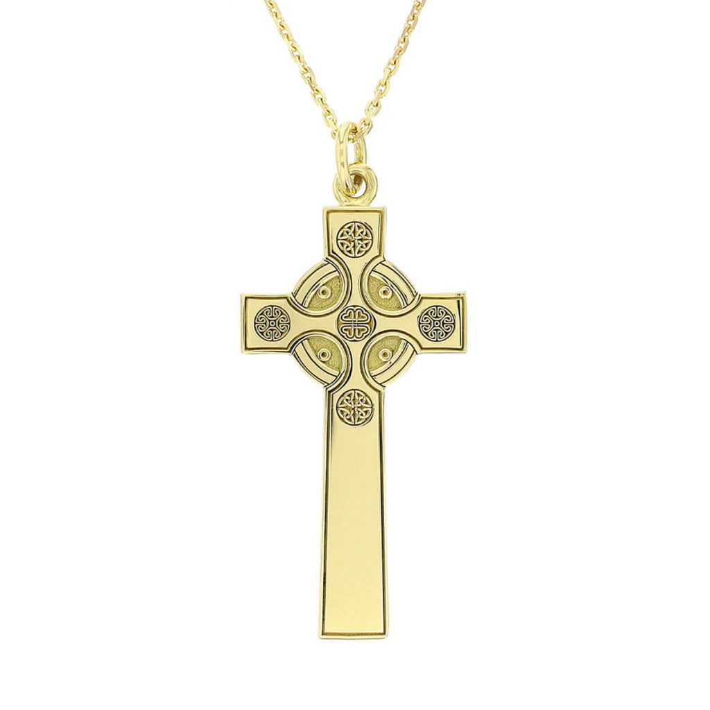 large 18ct yellow gold West Cross, Clonca pendant with chain