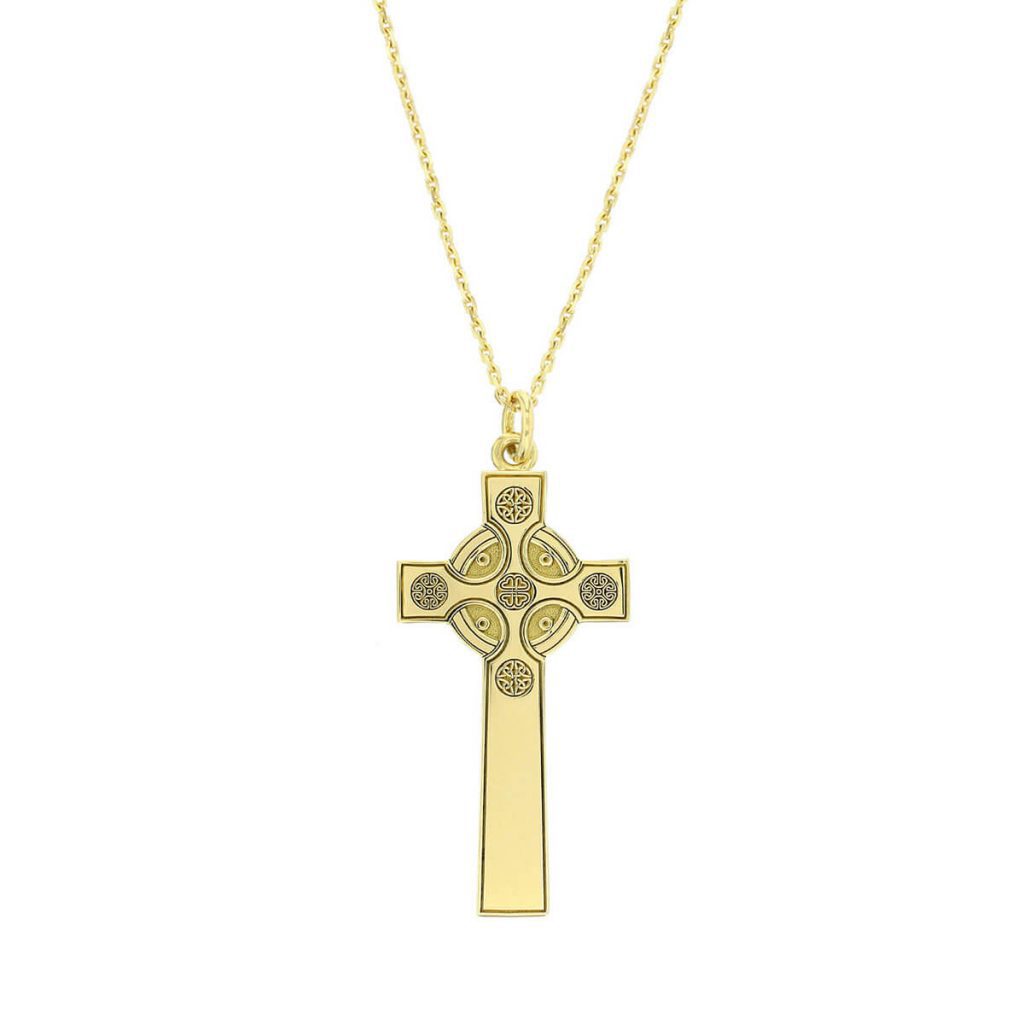 small 18ct yellow gold West Cross, Clonca pendant with chain