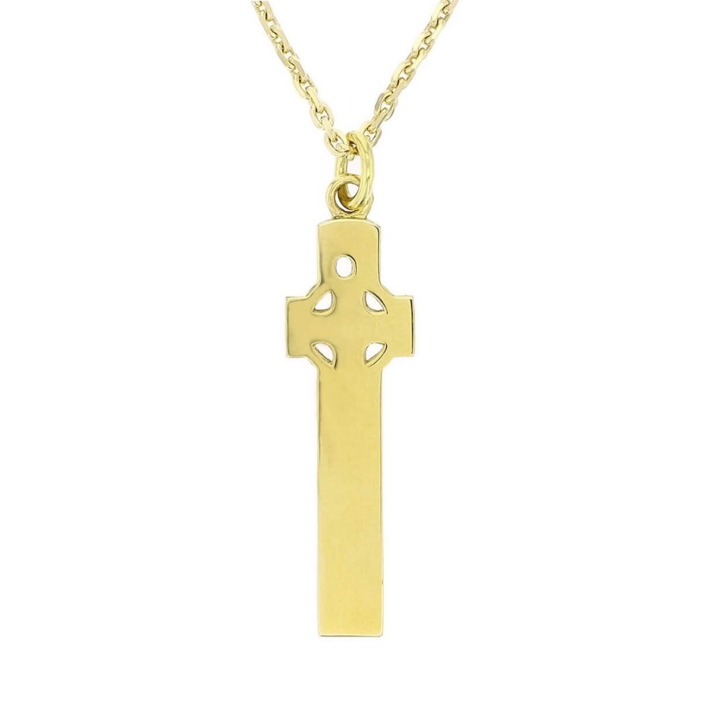large 18ct yellow gold Cooley cross, Moville pendant with chain