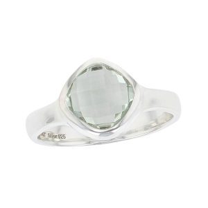 D’arcy cushion chequerboard green quartz sterling silver gemstone dress ring. top view
