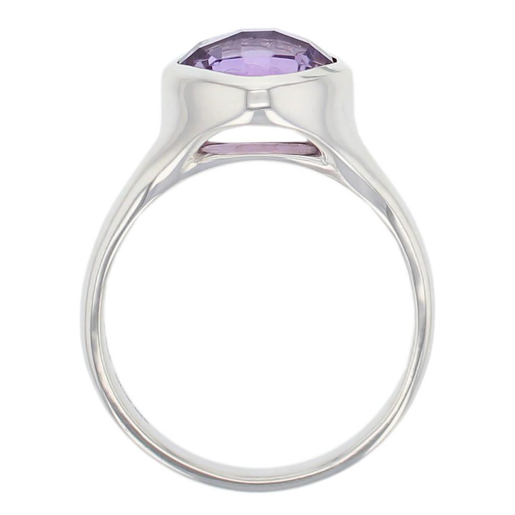 D’arcy cushion chequerboard amethyst sterling silver gemstone dress ring. side view