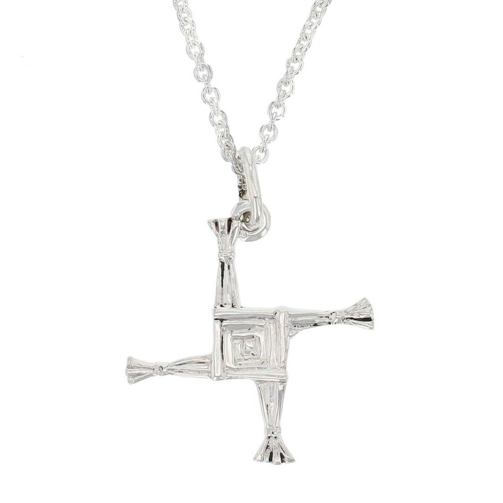 Irish, Faller sterling silver cross pendant, St. Brigid of Kildare, patron saint of Ireland, 18ct yellow gold rush cross, Cros Bríde, Crosóg Bríde or Bogha Bríde, woven rushes, christian symbol, celtic