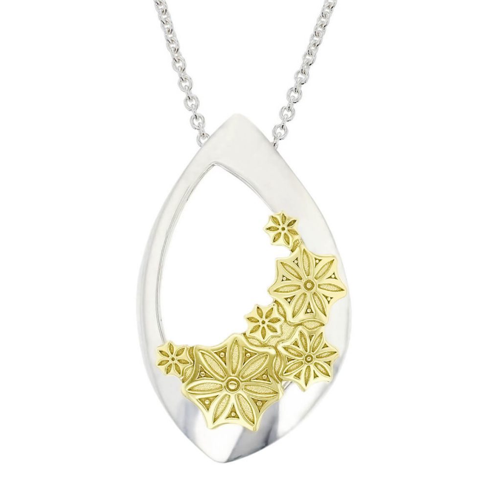 Marigold Floral large silver and 18ct yellow gold pendant with chain