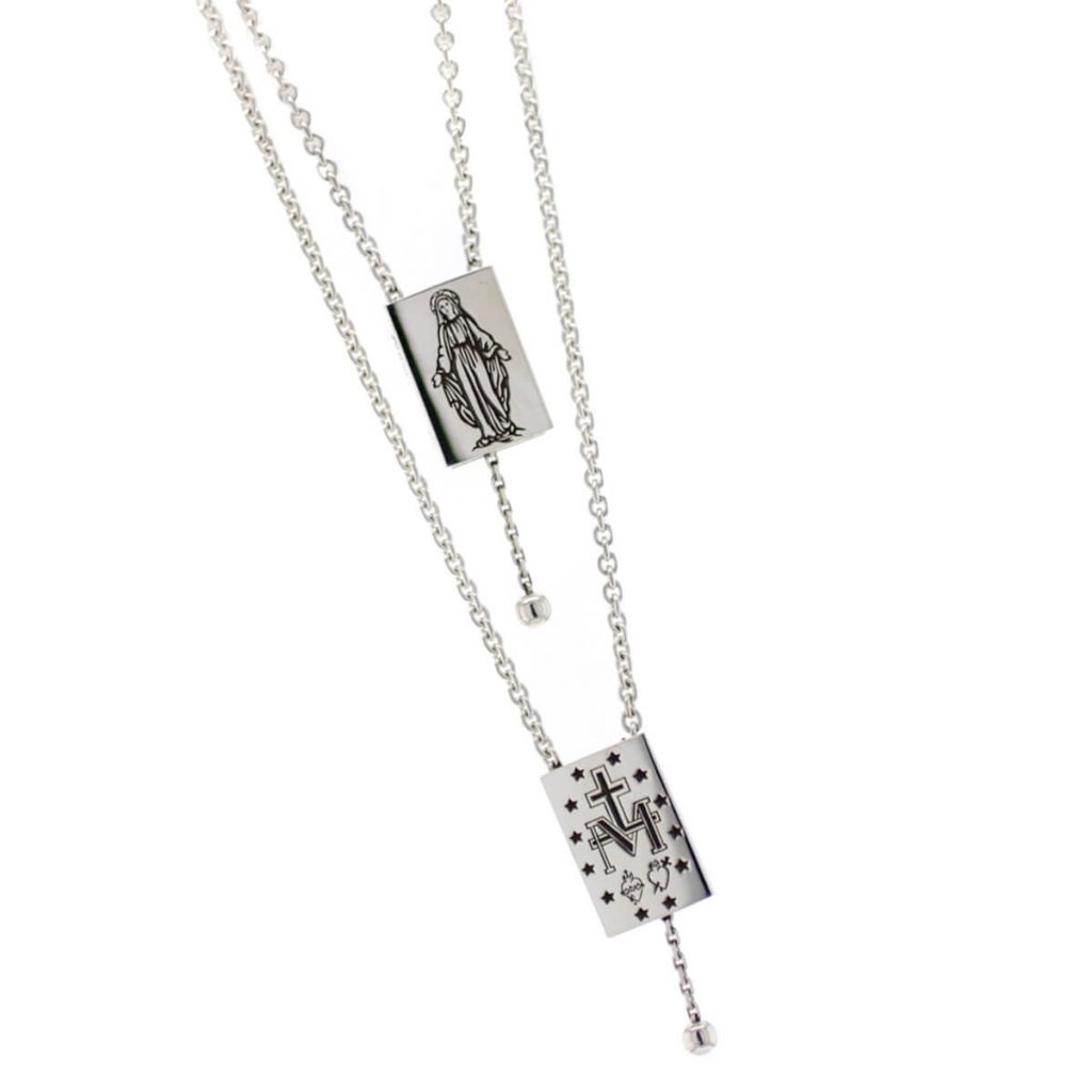 Scapular sterling silver pendant and chain, Carmelite monk, miraculous medal, devotion to the Blessed Virgin Mary, Catholic
