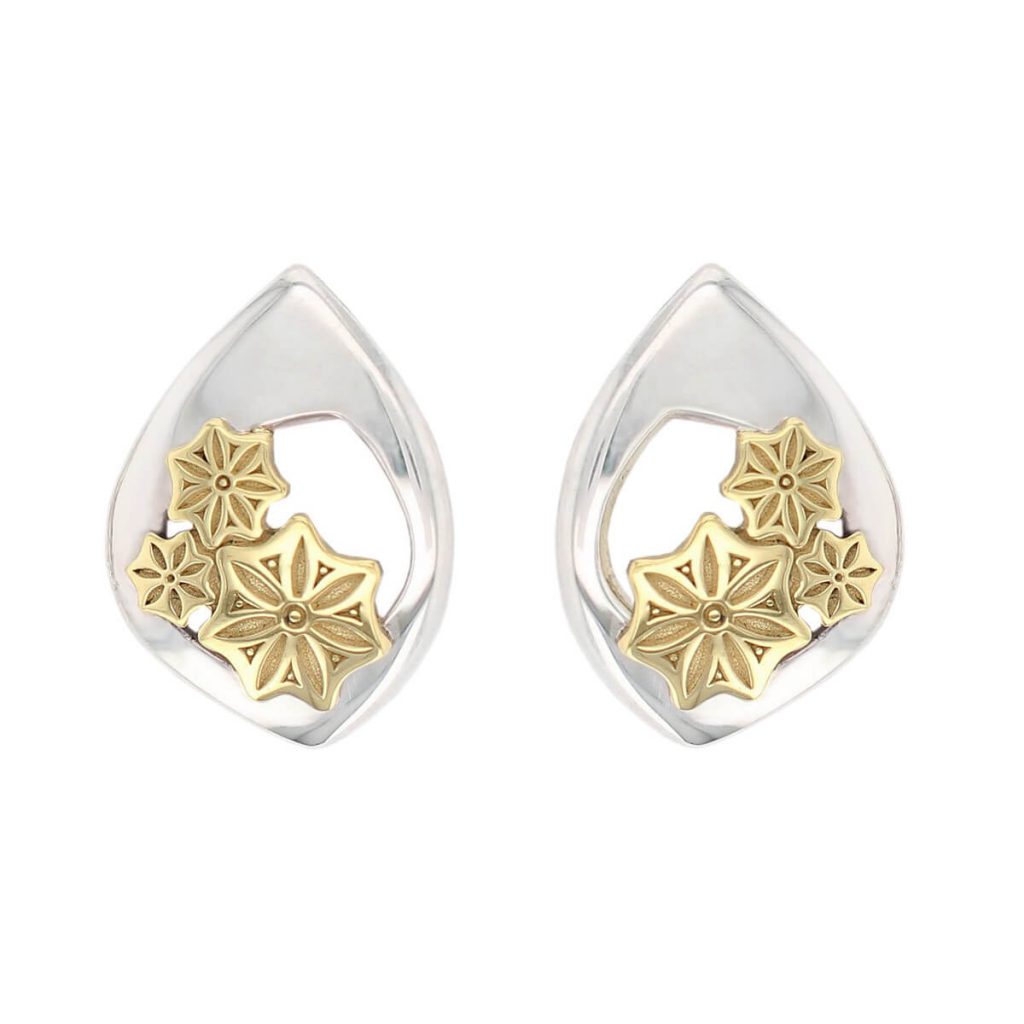 Marigold Floral silver and 18ct yellow gold stud earrings